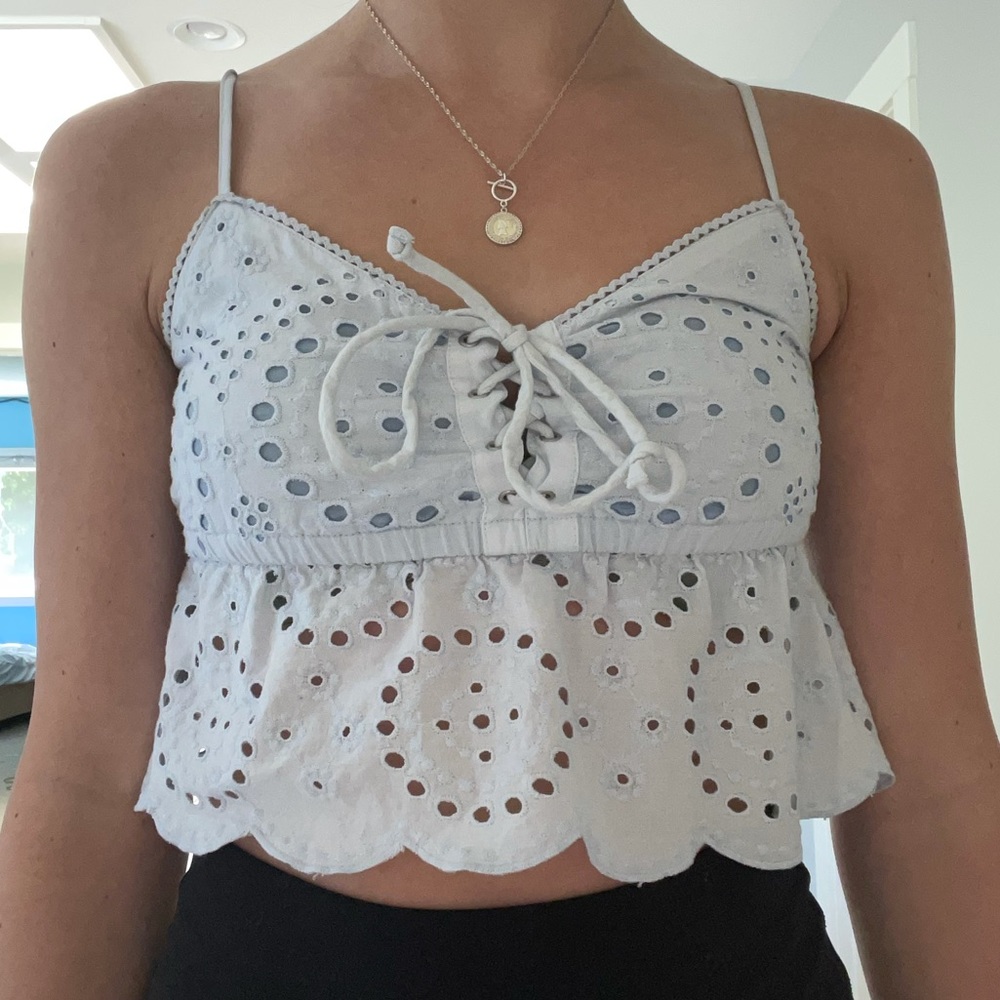 Aerie baby blue eyelet top